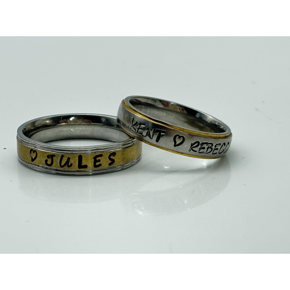 Band Rings Lot of 2 Mixed Metal Tone Heart Love Name Couple Jewelry